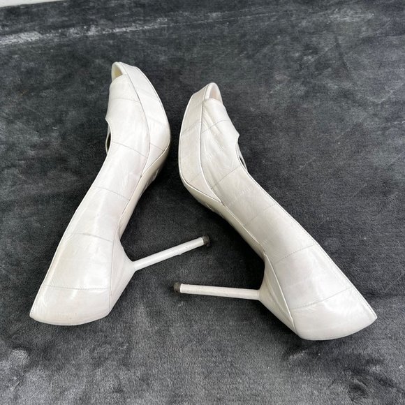 YSL Yves Saint Laurent Peep Toe Pump Light Gray Putty Leather Stiletto 38 US 8 - Picture 5 of 10